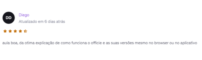Print de depoimento de aluno recomendando o treinamento