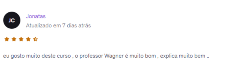 Print de avaliação de aluno sobre o suporte do curso